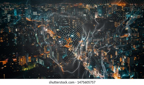 Network technology cityscape IoT cloud computing concept