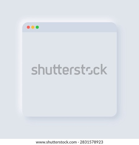 Neumorphic Web Browser Window Frame Soft Shadow Vector UI Blank Webpage Screen Mockup Light Minimalist Interface Template
