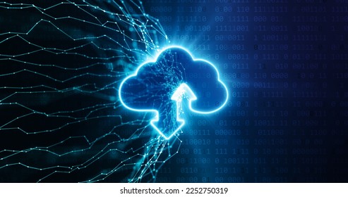 Neural connections of data entering the cloud computing and binary coding in the background. Artificial intelligence concept.