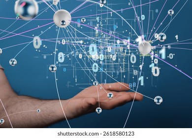 Neural network 3D illustration. Big data and cybersecurity