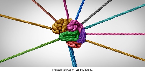 Neural Pathways and brain intelligence as a cognitive function and psychiatric or psychological behavior or neurological disorder symbol as a human thinking organ as ropes as a mental health icon.