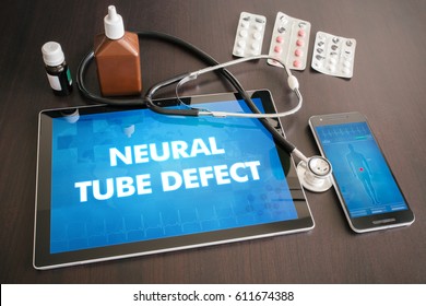 Neural Tube Defect (congenital Disorder) Diagnosis Medical Concept On Tablet Screen With Stethoscope.