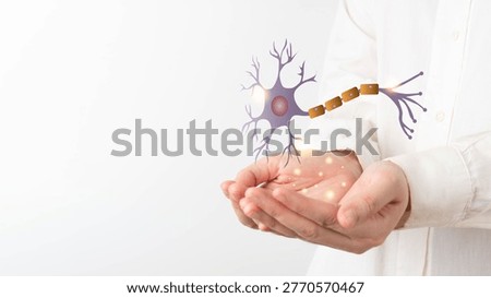 Neurologist studies and analyzes neuron structure hologram. Diagnosis and treatment of neurological disorders include MND, ALS, alzheimer disease and parkinson disease.
