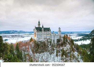 Neuschwanstein Castle In Bavaria, Germany At Winter Time