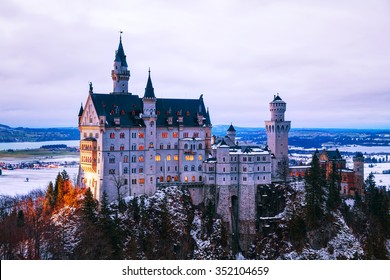 Neuschwanstein Castle In Bavaria, Germany At Winter Time