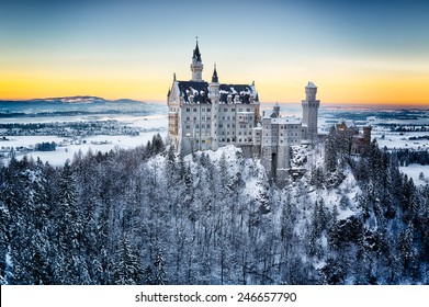 Neuschwanstein Castle at sunset in winter landscape. Germany - Powered by Shutterstock