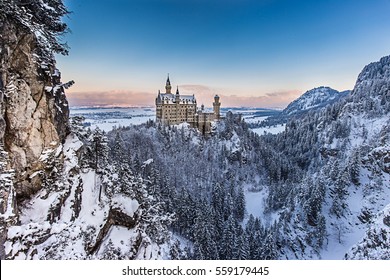 Neuschwanstein Castle At Winter Morning, Bavaria, Germany.