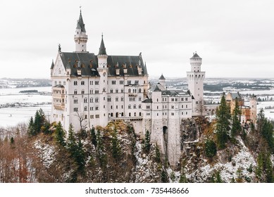 Neuschwanstein Castle At Winter Morning, Bavaria, Germany.