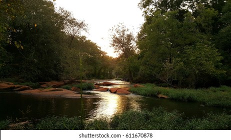 Neuse River In Raleigh, NC At Sunset Near Falls Lake