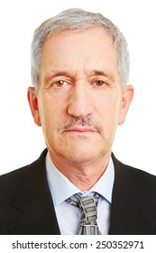 Neutral face of old business man for biometric passprt photo