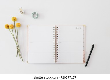 Neutral Feminine Office Setting Flat Lay.