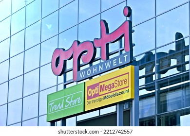 Neu-Ulm, Germany - October, 03, 2022: Opti Wohnwelt Furniture Store Exterior Logo.	