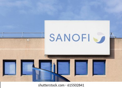 Neuville, France - March 14, 2017: Sanofi office building. Sanofi is a French multinational pharmaceutical company headquartered in Gentilly, France