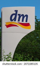 Neuwied, Germany - June 20, 2021: a  billboard of dm. cdm is a german retail drugstore chain for cosmetics, healthcare and household products and healthy food