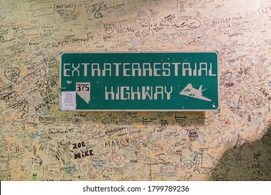 Nevada, AUG 9, 2020 - ET Highway Sign In The Alien Research Center