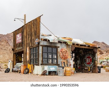 Nevada, MAR 13, 2021 - Abandoned Car Repair Shop Of The Nelson Ghost Town