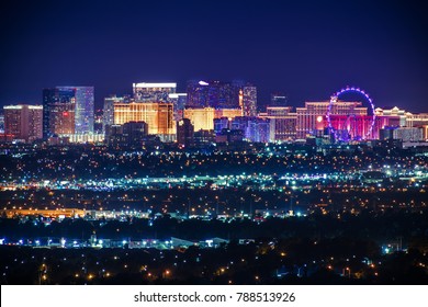 Nevada USA City of Las Vegas Skyline and Cityscape at Night. 
