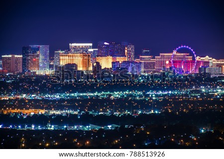 Nevada USA City of Las Vegas Skyline and Cityscape at Night. 
