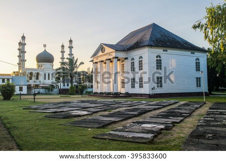Neveh Shalom Synagogue and Mosque Kaizerstraat in Paramaribo, capital of Suriname.