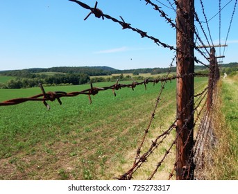 Never Ending Fence At The Border, Remains Of The Iron Curtain In Cizov, Czech Republic, August 2017