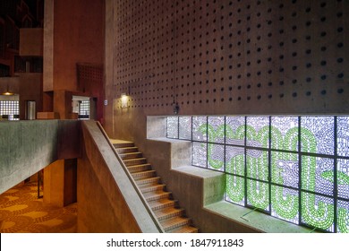 Neviges, Germany -  JULY 2020: Interior View Of Mariendom, Landmark And Famous Church With Massy Concrete Brutalist Architectural Style Was Designed By Gottfried Böhm.