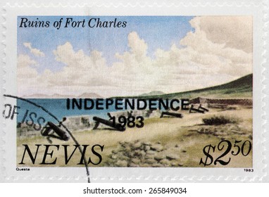 NEVIS - CIRCA 1983: A Stamp Printed By NEVIS Shows View Of The Ruins Of Fort Charles, Circa 1983