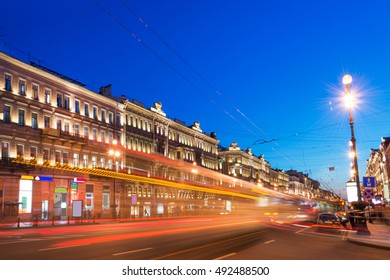 Nevsky Prospect At Night, St Petersburg, Russia