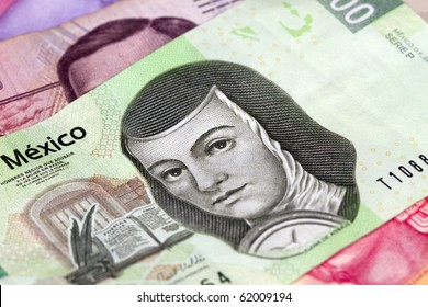 New 200 peso mexican bill aside from others.