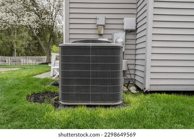 new air conditioning system and condenser unit have been professionally installed - Shutterstock ID 2298649569