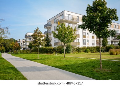 New apartment building - modern residential development in a green urban settlement