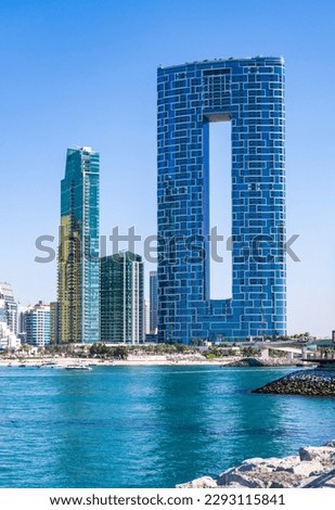 New apartments and hotels on oceanfront in Jumeirah Beach Residence area of Dubai