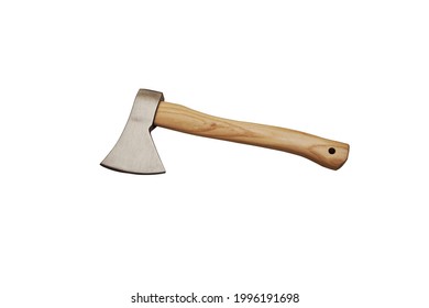 New Ax With A Wooden Handle On A White Background