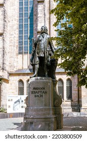 New Bach Monument Outside The Thomas Church In Leipzig. 