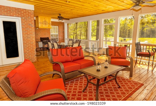 New Backyard Deck Fireplace Overlooking Lake Stock Photo Edit Now