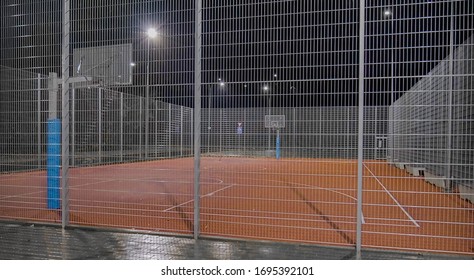 New Basketball Court In  My City When No Players And Dark.Basteball Court In Evening.