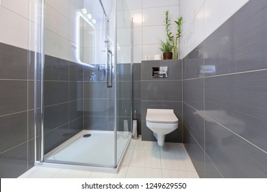 New Bathroom Interior With Glass Shower Cabin