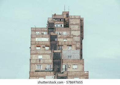 New Belgrade Brutalism - A View At A Concrete Apartment Building With A Lot Of Details