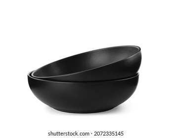 New Black Ceramic Bowls On White Background