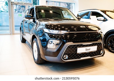 New black KIA car in the car dealership. rent, sale of cars at an authorized dealer. Russia, Rostov-on-Don, motor showroom KLYUCHAVTO, 20.12.2021
