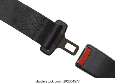 New Black Open Seat Belt Isolated On White Background.