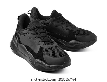 New Black Sneakers Isolated On White Background