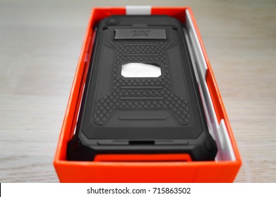 New Black-orange Rugged Smartphone In Box, Back Cover View