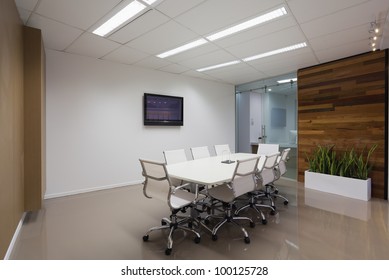 New Board Room With Table, Chairs And Plasma Display.