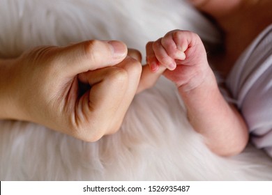 New born baby hand holding mother's finger. Mother care concept. - Shutterstock ID 1526935487