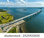 The new Storstrøm Bridge and construction site, Masnedø, Denmark