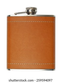 New Brown Leather Flask For Alcohol Isolated On White