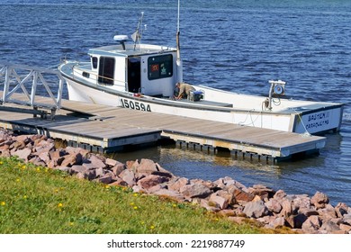 New Brunswick, Canada-October 2, 2022: A Fishing Boat Docking On Restigouche River Campbellton