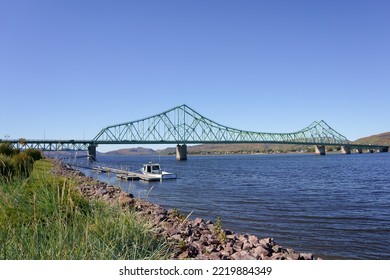 New Brunswick, Canada-October 3, 2022: Pont J-C. Van Horne Bridge Over Restigouche River Campbeliton