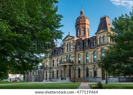The New Brunswick Legislative Building in Fredericton, New Brunswick. The Second Empire style building opened in 1882.