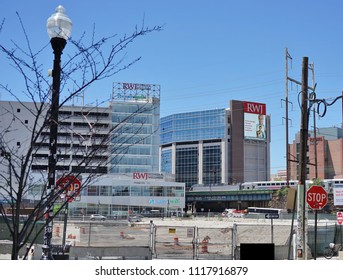 NEW BRUNSWICK, NJ -19 JUN 2018- View Of The Robert Wood Johnson (RWJ) Hospital In New Brunswick, New Jersey.